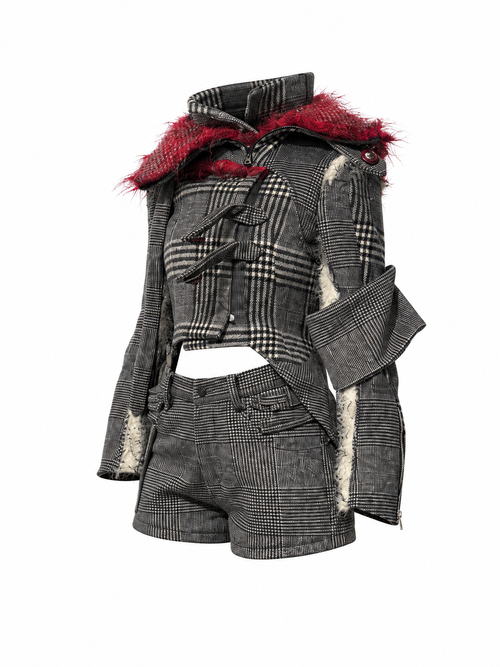 CRIMSON RIFT checked tailcoat and matching shorts, front view
