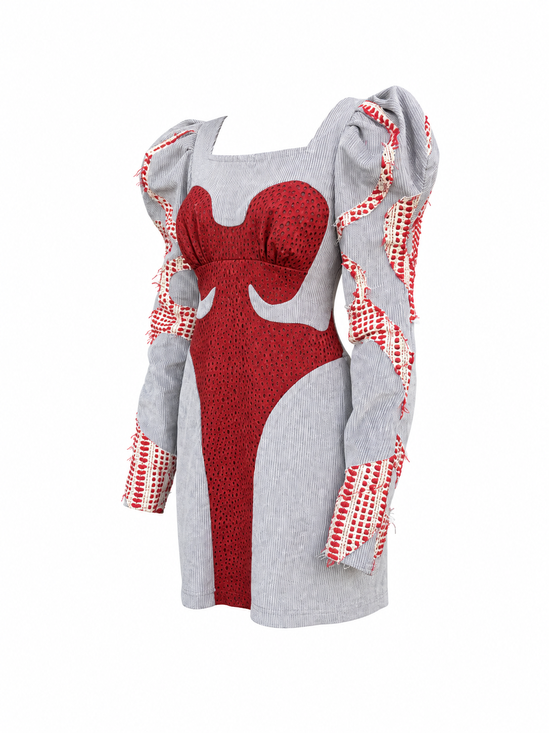 SCARLET ECHO dress in Grey / Red, three-quarter view