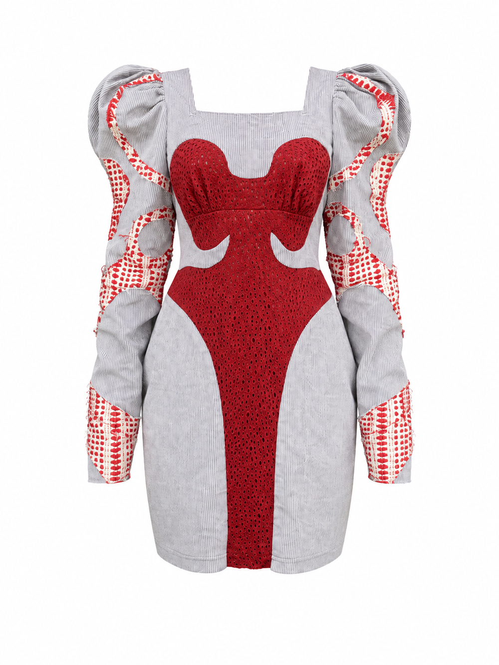 SCARLET ECHO dress in Grey / Red, front view